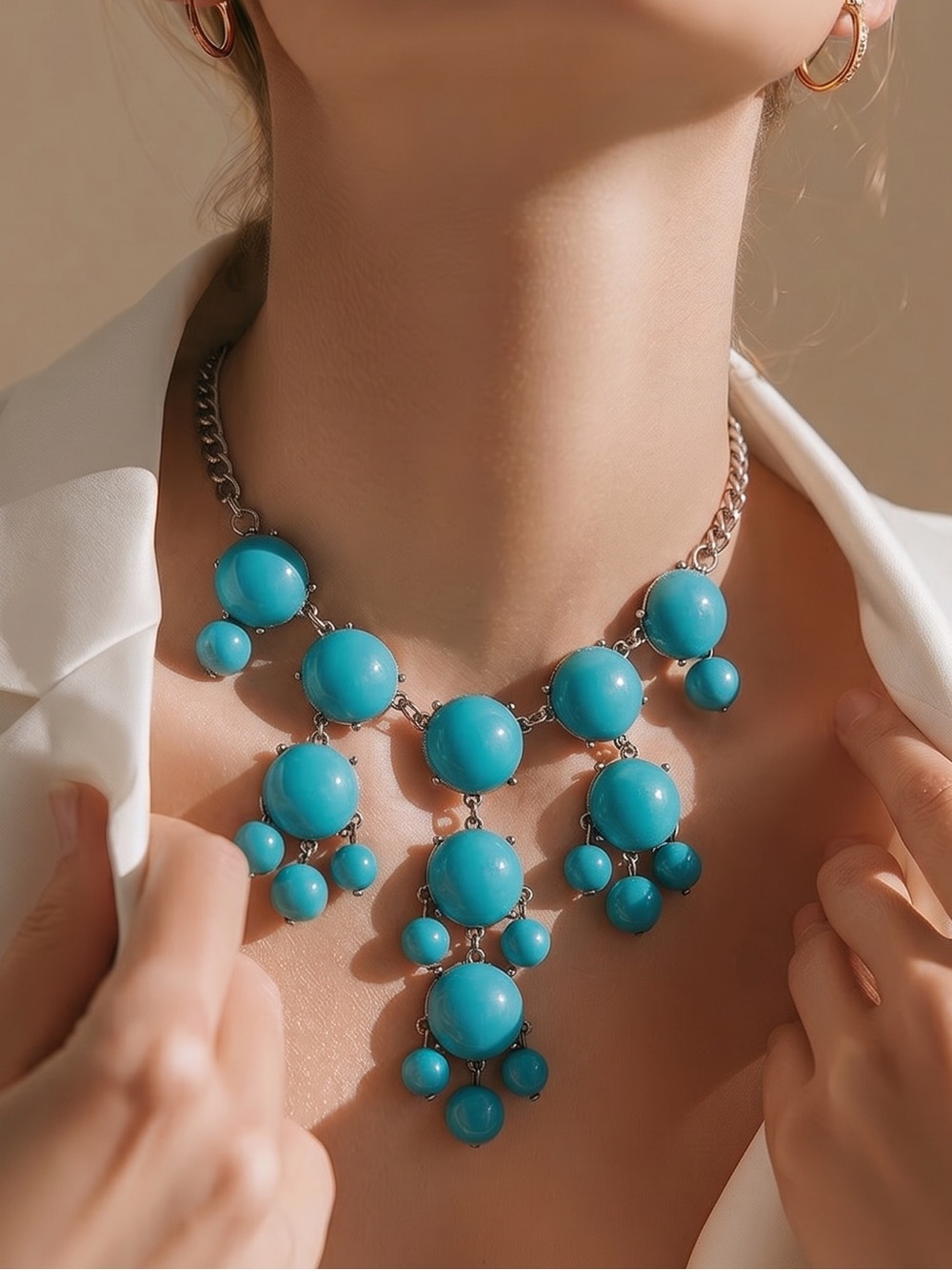 Statement Turquoise  Bubble Bib Necklace - Women Jewelry - Man Made
